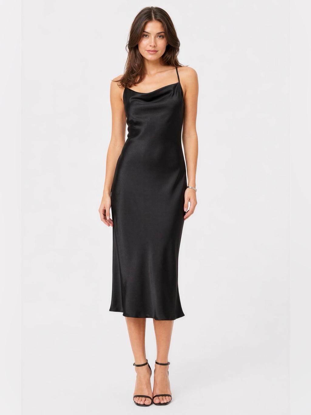 Bebe Satin Cowl Neck Midi Dress Chic Black Slip Dress Feminine